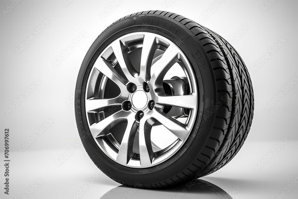 side-view car wheel on white background. Generative AI