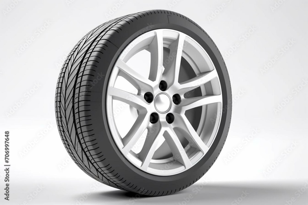 side-view car wheel on white background. Generative AI