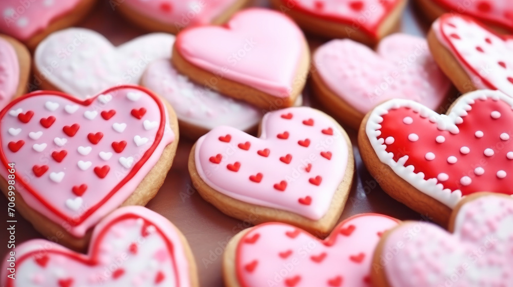 Heart shaped cookies icing for Valentine's day delicious homemade natural pastry, baking with love for Valentine's day, love concept. Ai generative. Heart shaped cookies icing for Valentine's day delicious homemade natural pastry, baking with love for Valentine's day, love concept. Ai generative.