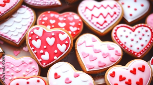 Heart shaped cookies icing for Valentine's day delicious homemade natural pastry, baking with love for Valentine's day, love concept. Ai generative.