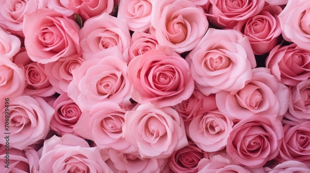 Natural pink roses background, flowers wall. Ai Generative. Natural pink roses background, flowers wall. Ai Generative.