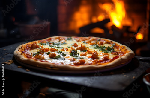 Italian pizza cooked in traditional italian wood fired oven