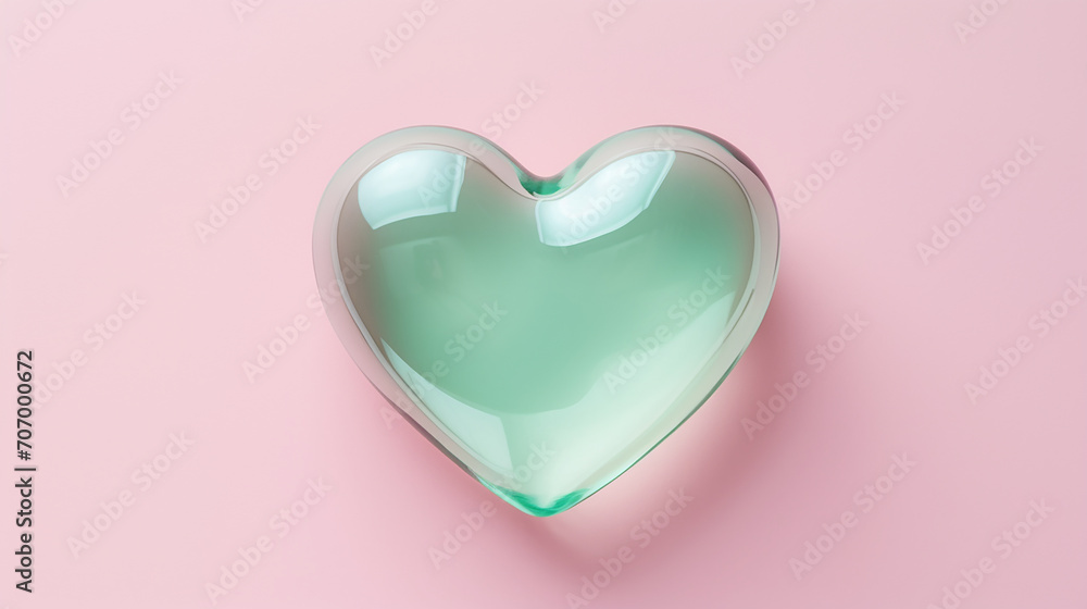 Glass heart isolated on a pastel background. Valentine's day concept Glass heart isolated on a pastel background. Valentine's day concept