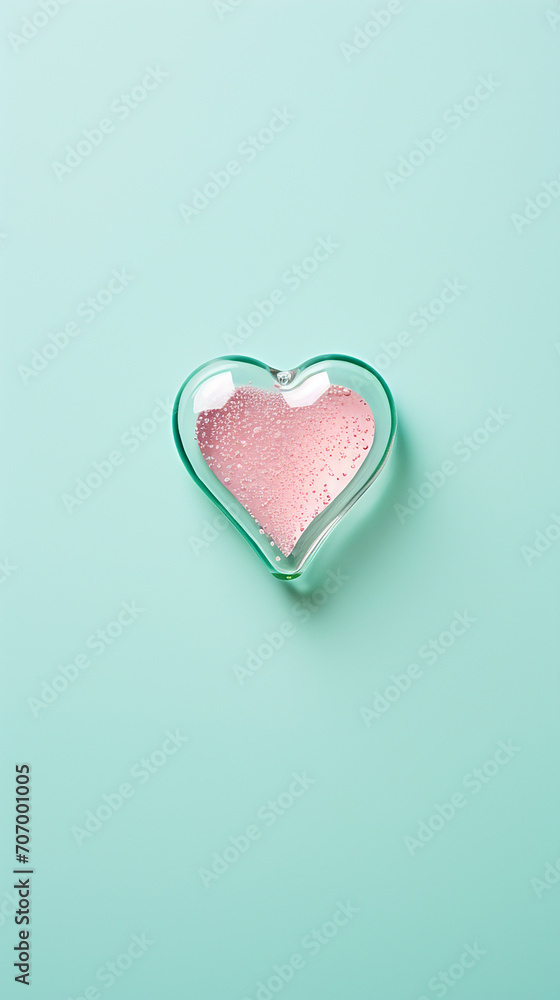 Glass heart isolated on a pastel background. Valentine's day concept