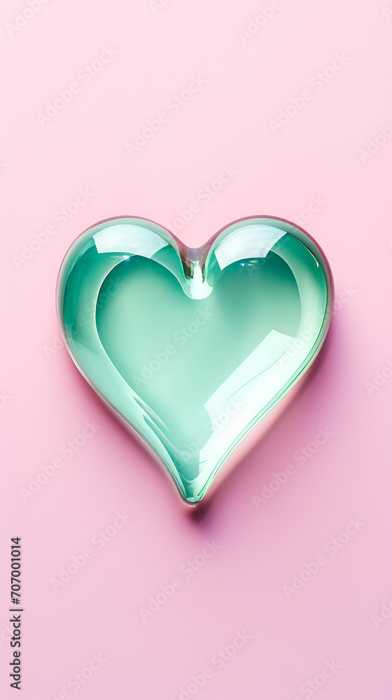 Glass heart isolated on a pastel background. Valentine's day concept