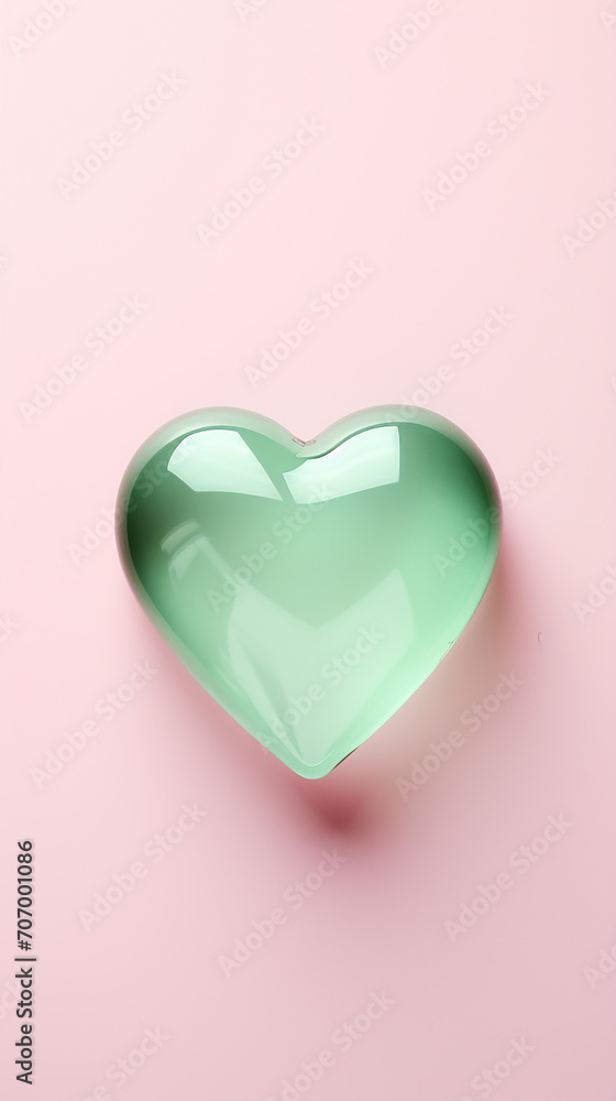 Fototapeta premium Glass heart isolated on a pastel background. Valentine's day concept