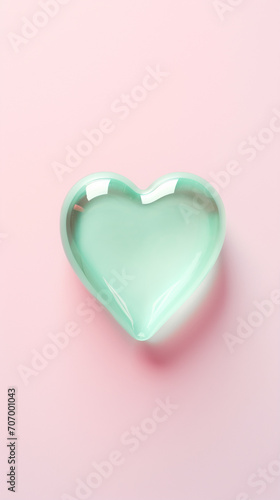 Glass heart isolated on a pastel background. Valentine s day concept