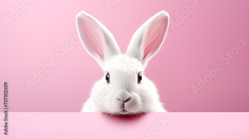 White rabbit ears on pastel pink background. Easter day. 3d rendering