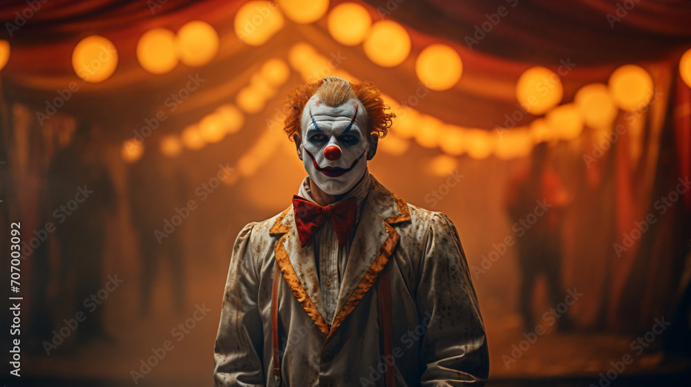 An Image Of A Terrifying Clown In Front Of A Circus