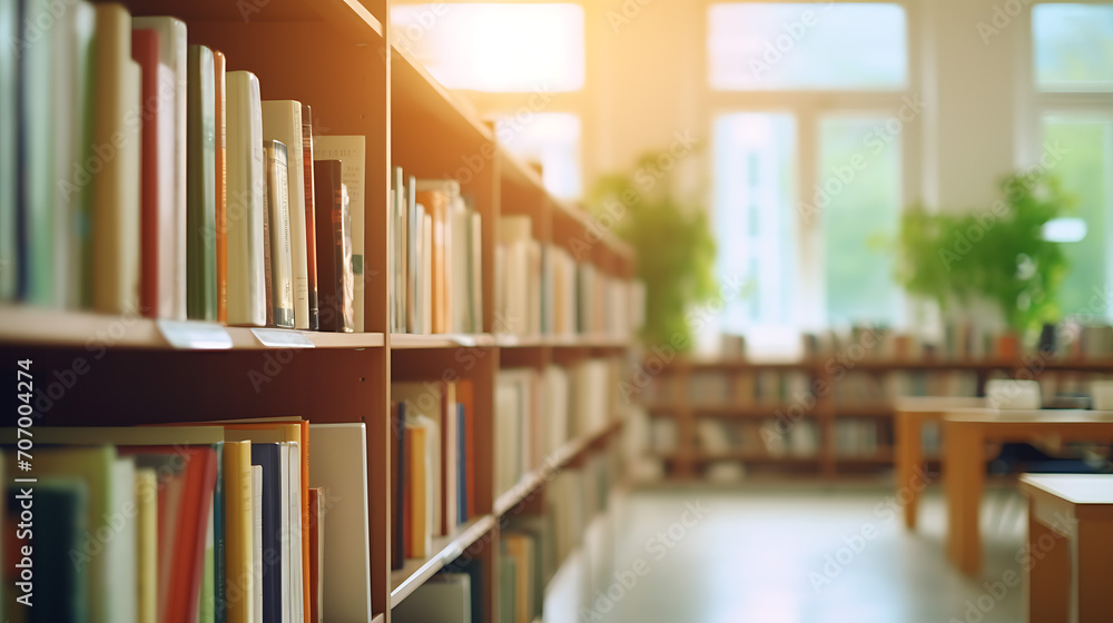 Academic Ambiance, Abstract Blurred Empty College Library Interior Academic Ambiance, Abstract Blurred Empty College Library Interior