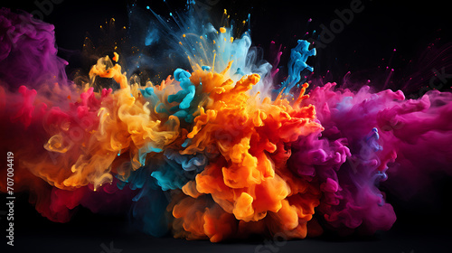 Chromatic Burst  Energetic Explosion of Colorful Powder Against Darkness