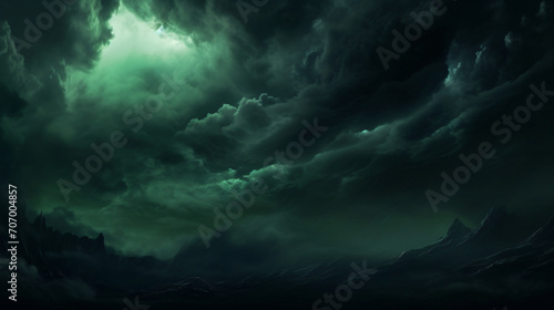 Black green blue night sky with clouds. Dark dramating