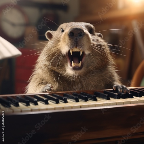 Beaver with big white teeth playing piano pickaxe cent Ai generated art