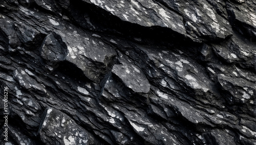 Black white rock background. Dark gray stone texture. Mountain surface close-up. Ai Generative