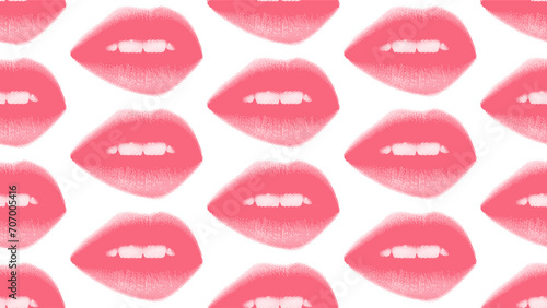 Retro halftone mouth seamless pattern. Modern collage elements with Woman's smile. Pop art dotted style. Trendy vintage Valentine's day background. Lips with halftone texture. Vector in Y2K style.