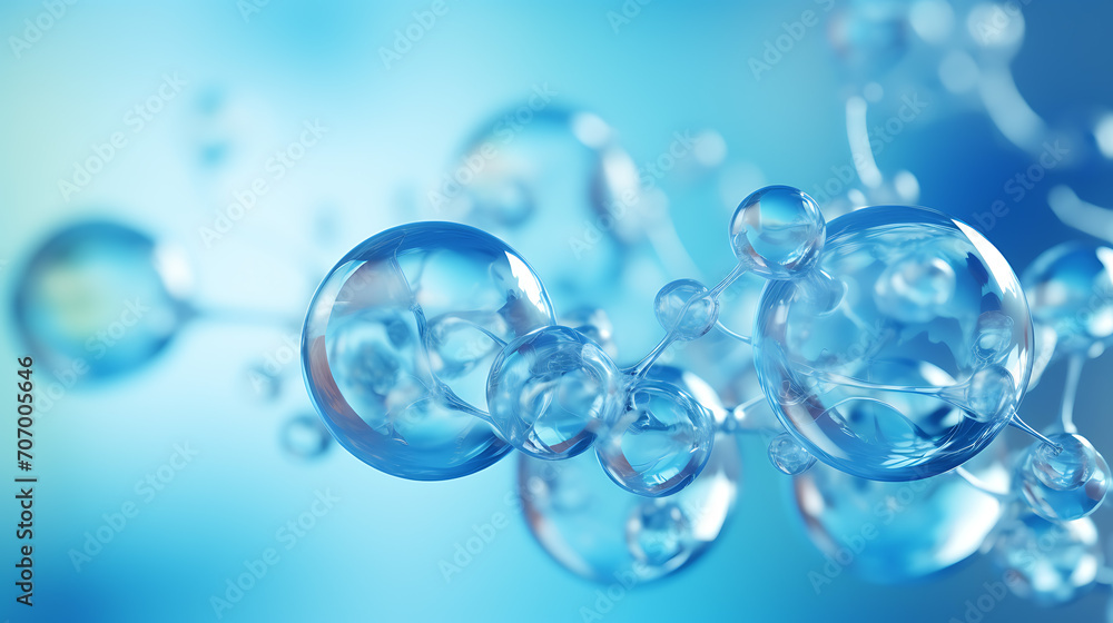 Molecular Harmony, Abstract Glass Molecules in a Blue Fluid Background Molecular Harmony, Abstract Glass Molecules in a Blue Fluid Background