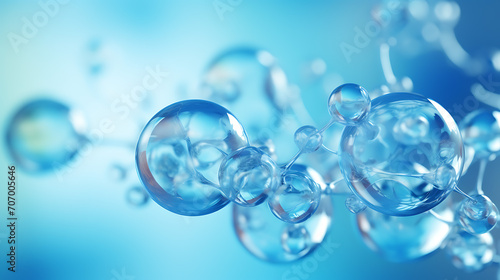 Molecular Harmony, Abstract Glass Molecules in a Blue Fluid Background