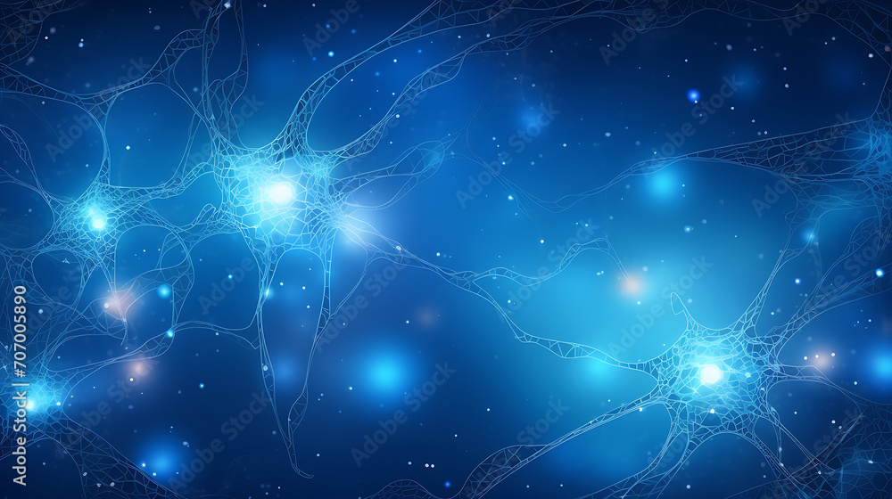 Neural Symphony, Blue Nerve Cell Banner with Brain Synapses Neural Symphony, Blue Nerve Cell Banner with Brain Synapses