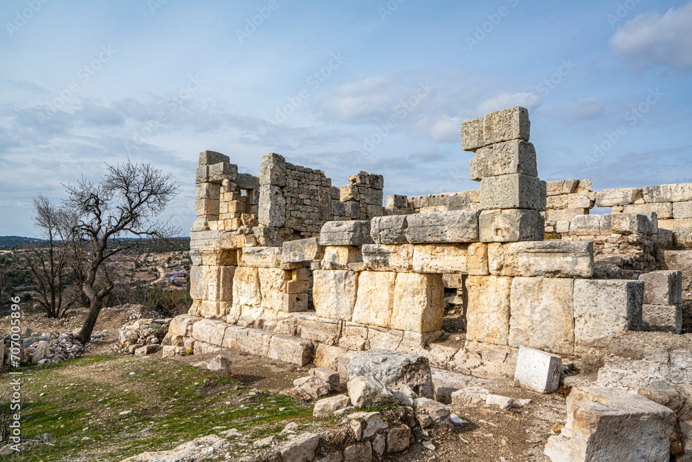 Scenic views from Uzuncaburç, is an archaeological site in Mersin Province, Turkey, containing the remnants of the ancient city of Diokaisareia or Diocaesarea