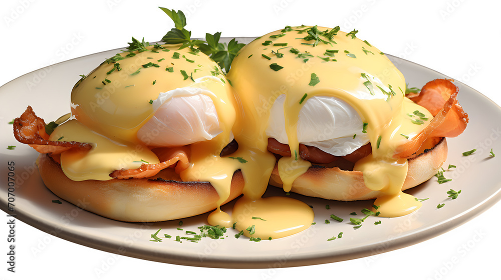 eggs benedict png, brunch classic, poached eggs, Canadian bacon