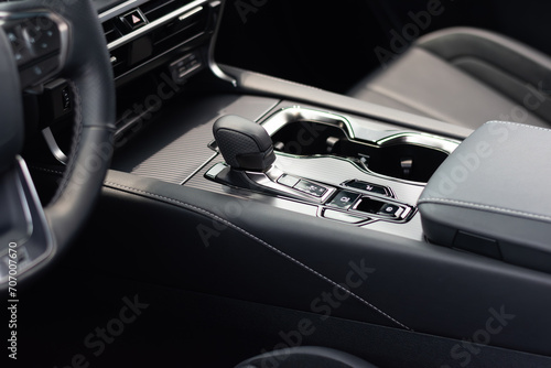 Interior of modern sport car with automatic gearbox