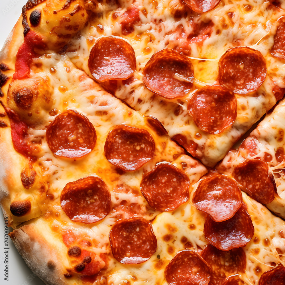 Pepperoni pizza top view isolated on white background Pepperoni pizza top view isolated on white background