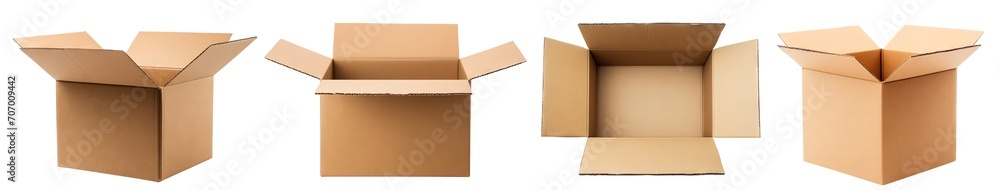 Set of open empty cardboard boxes cut out Set of open empty cardboard boxes cut out