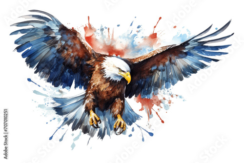 Watercolor splash Bald Eagle isolated on transparent background. photo