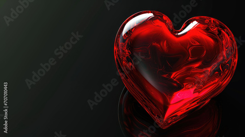 3D Red heart glass on a black background.