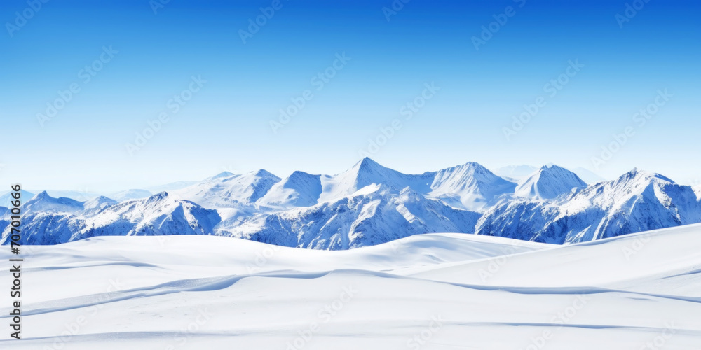 Obraz premium Winter mountain peaks are covered with snow. Ski landscape. Freeriding. Winter sports concept. Generative AI