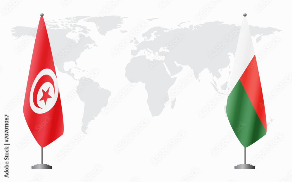 Tunisia and Madagascar flags for official meeting Tunisia and Madagascar flags for official meeting