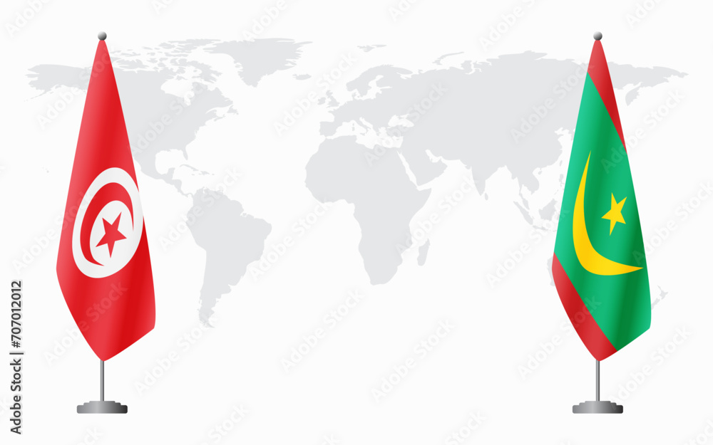 Tunisia and Mauritania flags for official meeting Tunisia and Mauritania flags for official meeting