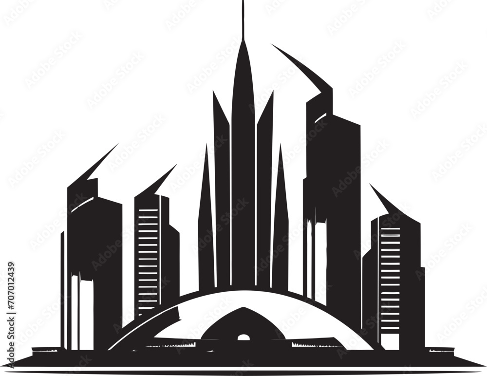 Obraz premium EcoUrban Vector Building Icon Neon Heights Modern Building Symbol