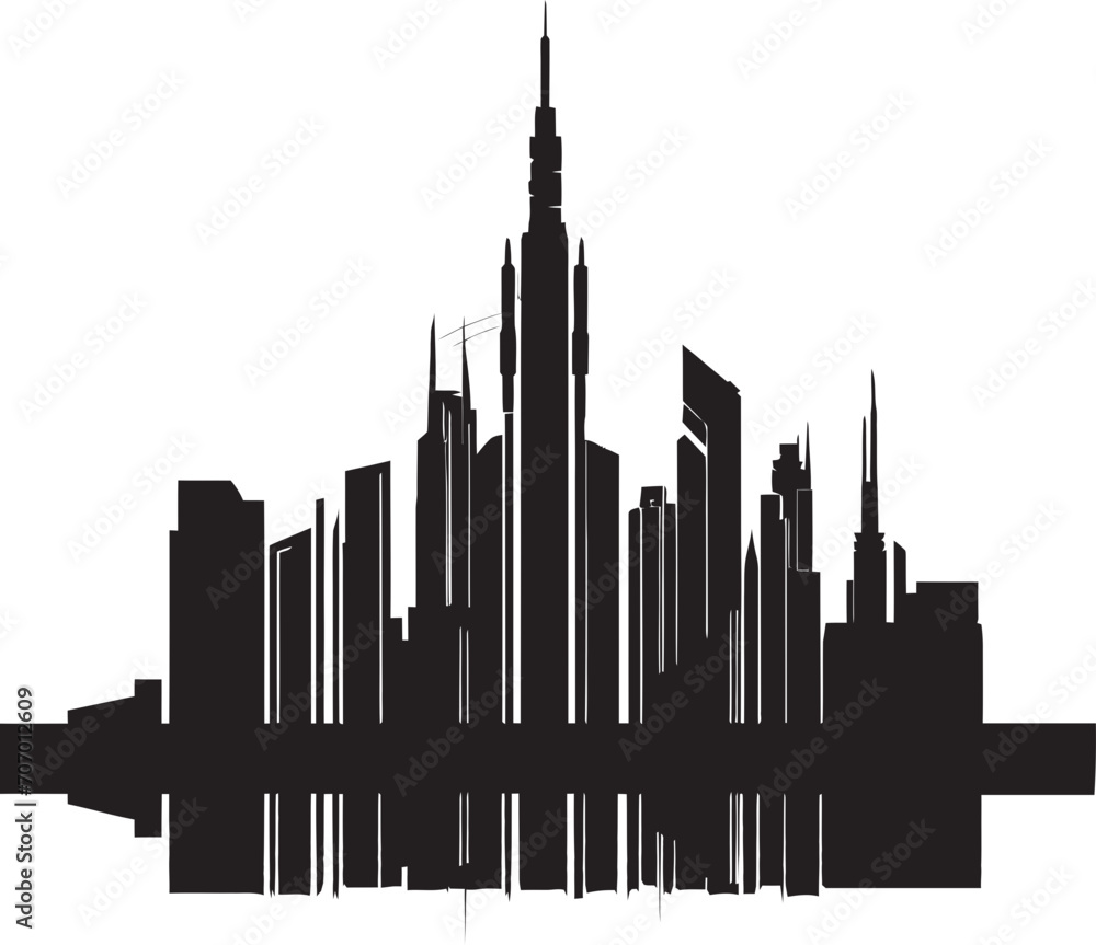 Obraz premium Neon Heights Modern Building Symbol Futuropolis Modern Building Emblem