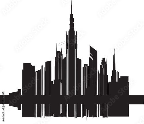 Neon Heights Modern Building Symbol Futuropolis Modern Building Emblem