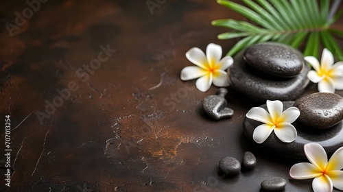 Garbage on stone background with recycling symbols  Beautiful orchids  and stones for spa treatments and relaxation