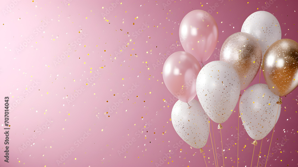 Shiny pink glitter balloons on light pink soft pastel background. Card for christmas, wedding, birthday, woman's day, mothers day, valentine's day. Shiny pink glitter balloons on light pink soft pastel background. Card for christmas, wedding, birthday, woman's day, mothers day, valentine's day.