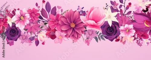 Frame with colorful flowers on fuchsia background