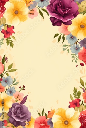 Frame with colorful flowers on gold background