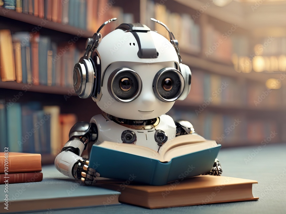 Adorable Robot Reading in the Library: A Whimsical Robotic Scene Adorable Robot Reading in the Library: A Whimsical Robotic Scene