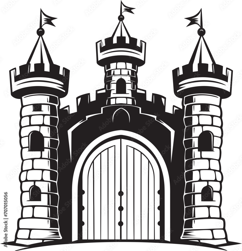 Obraz premium FortressEntry Castle Gate Emblem GuardianPortal Vector Castle Logo
