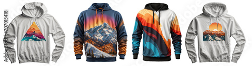 hoodie, loose fitting, casual vibes, with a design inspired by snowboarding and winter sports. Collection isolated on transparent background photo