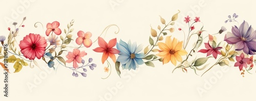 Frame with colorful flowers on ivory background