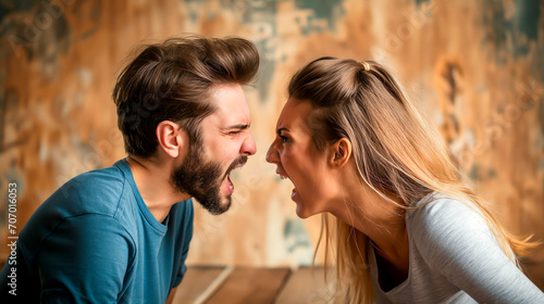 Couple arguing intensely, concept of relationship issues, domestic dispute, need for couple\'s counseling.