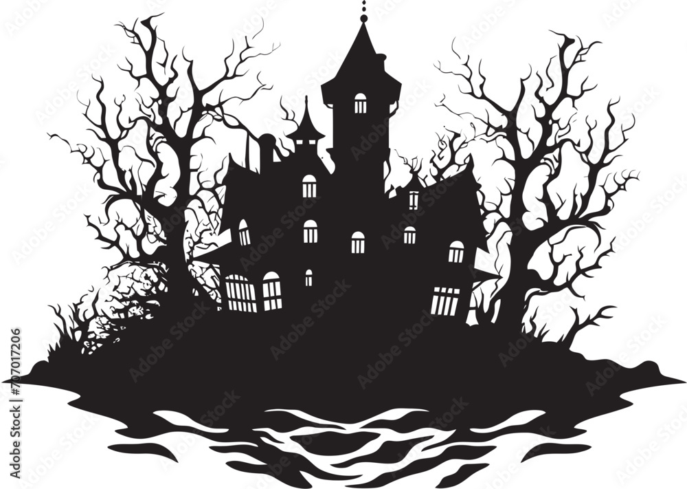 Fototapeta premium GhoulHaven Vector House Logo EerieEstate House Icon Design