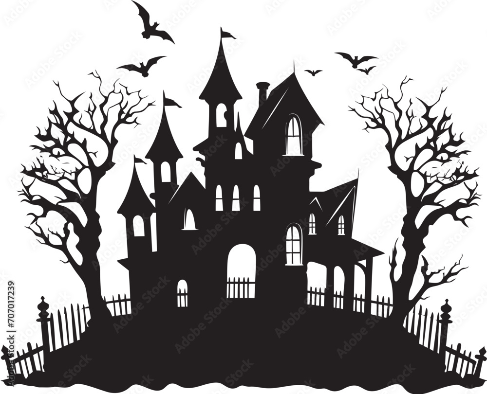 Eerie Manor Vector House Logo Spectral Dwelling House Icon Design