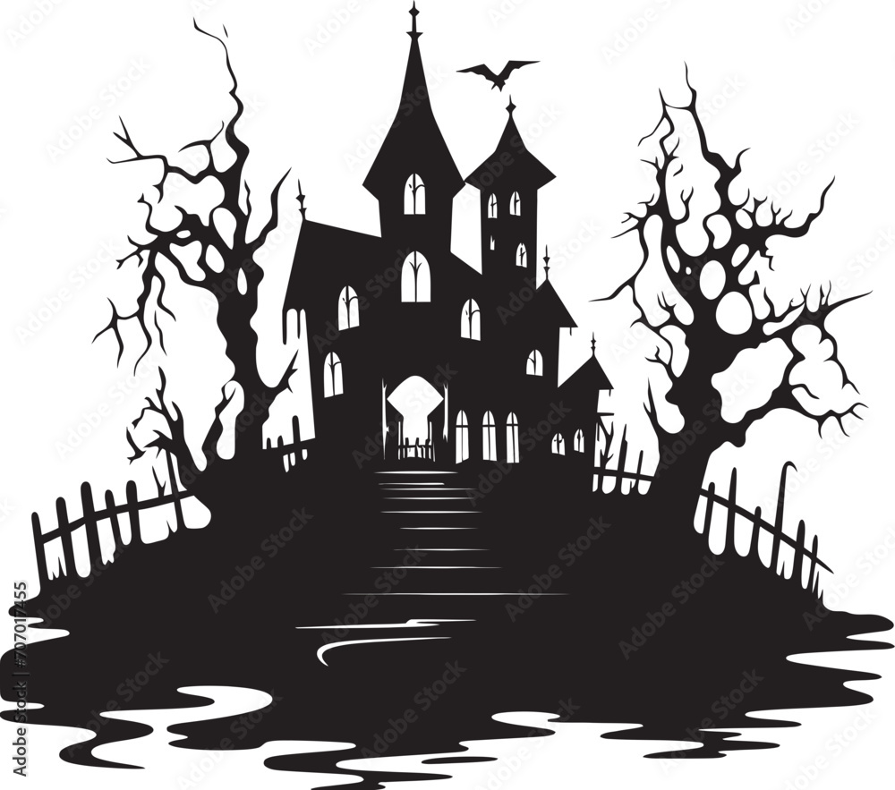 Phantom Estate Spooky Symbol Ghostly Abode Haunted House Emblem