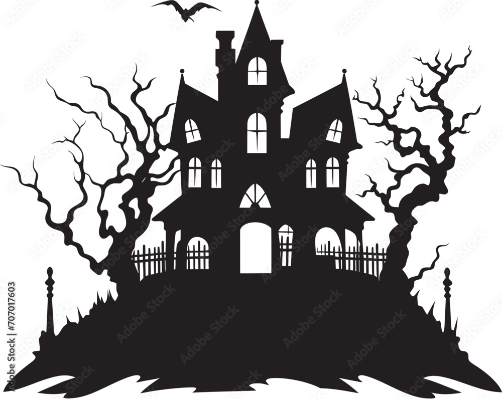 Phantom Estate Spooky Symbol Ghostly Abode Haunted House Emblem