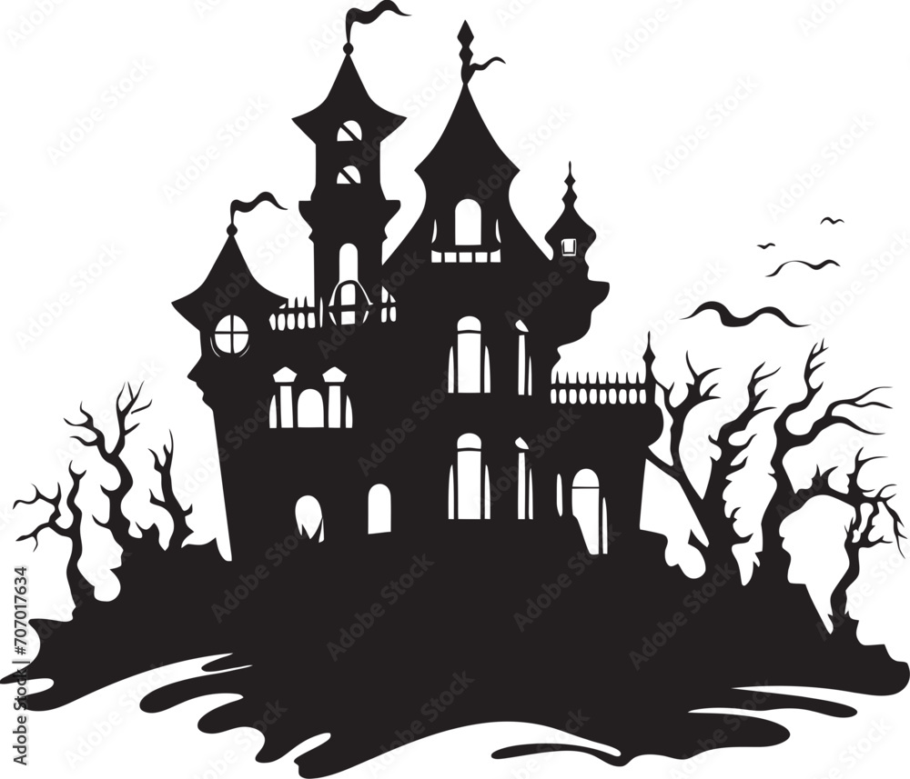 Phantom Estate Spooky Symbol Ghostly Abode Haunted House Emblem