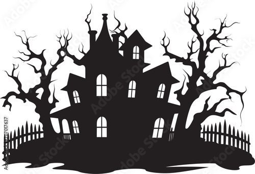 Ghostly Abode Haunted House Emblem Eerie Manor Vector House Logo